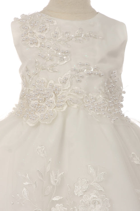 Baby Girls White Lace Applique Tulle Special Occasion Dress 6-24 Months