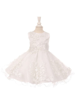 Baby Girls White Lace Applique Tulle Special Occasion Dress 6-24 Months