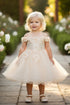 Baby Girls Dusty Rose 3D Floral Lentejuelas Tul Fuera del hombro Vestido de niña de las flores 6-24M
