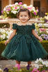 Baby Girls Dusty Rose 3D Floral Lentejuelas Tul Fuera del hombro Vestido de niña de las flores 6-24M