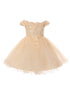 Baby Girls Dusty Rose 3D Floral Lentejuelas Tul Fuera del hombro Vestido de niña de las flores 6-24M