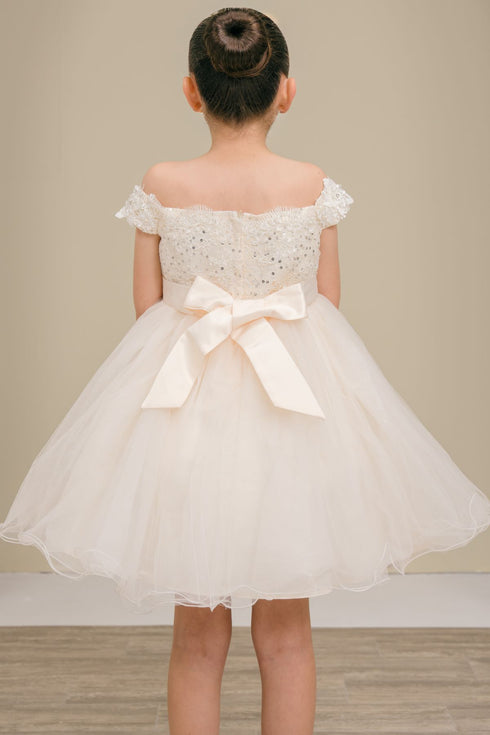 Girls 3D Floral Tulle Off Shoulder Junior Bridesmaid Dress 2-12