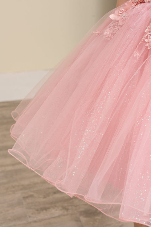 Girls 3D Floral Tulle Off Shoulder Junior Bridesmaid Dress 2-12