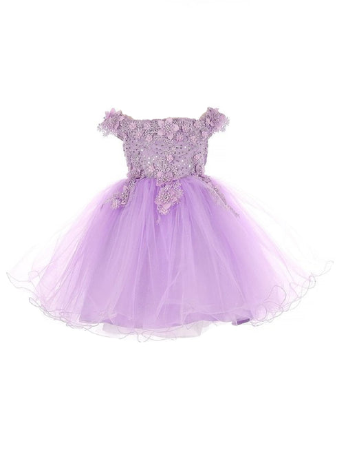 Baby Girls Dusty Rose 3D Floral Lentejuelas Tul Fuera del hombro Vestido de niña de las flores 6-24M