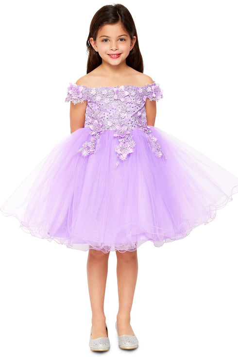 Girls 3D Floral Tulle Off Shoulder Junior Bridesmaid Dress 2-12