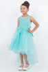 Girls Aqua Rhinestone Pearl Tulle Hi-Low Flower Girl Dress, Sizes 2-12