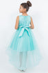 Big Girls Aqua Rhinestone Pearl Wired Tulle Hi-Low Junior vestido de dama de honor 8-12