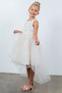 Girls Rhinestone Pearl Wired Tulle Hi-Low Flower Girl Dress 2-12