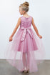 Girls Rhinestone Pearl Wired Tulle Hi-Low Flower Girl Dress 2-12