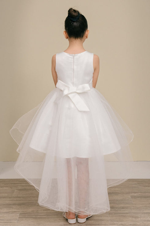 Girls Rhinestone Pearl Wired Tulle Hi-Low Flower Girl Dress 2-12