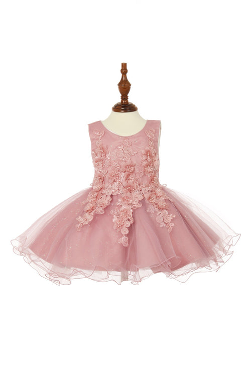 Baby Girls Multi Color Pearl Beaded 3D Floral Applique Flower Girl Dress, Sizes 3-24Months