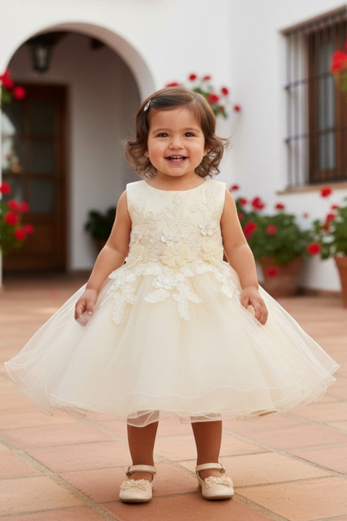 Vestido de niña de flores de tul de encaje con apliques florales multicolor para niñas 3-24M