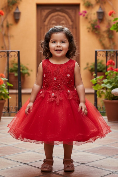 Vestido de niña de flores de tul de encaje con apliques florales multicolor para niñas 3-24M