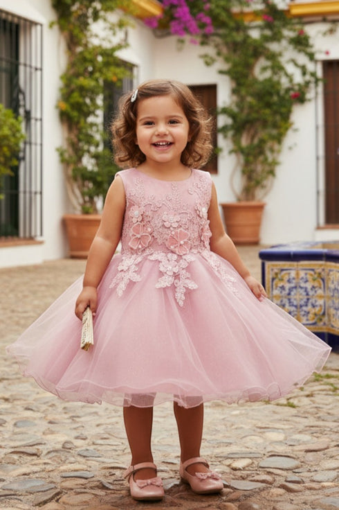Vestido de niña de flores de tul de encaje con apliques florales multicolor para niñas 3-24M