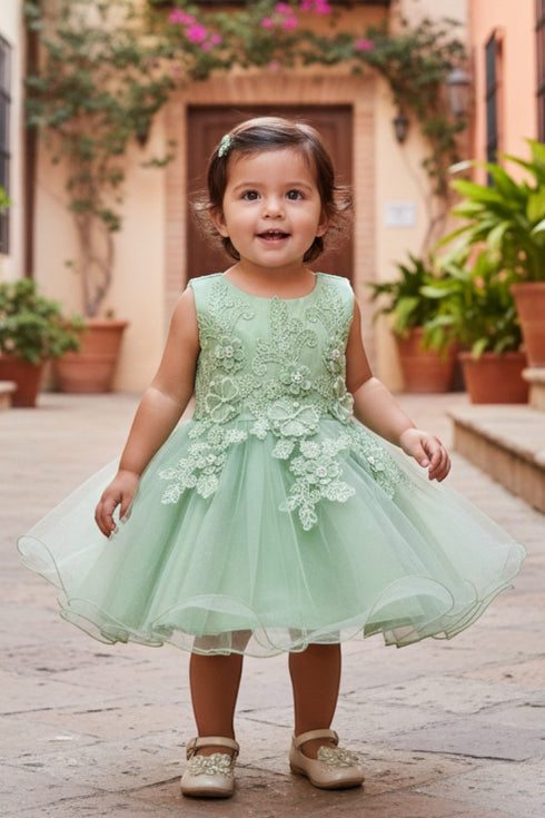 Vestido de niña de flores de tul de encaje con apliques florales multicolor para niñas 3-24M