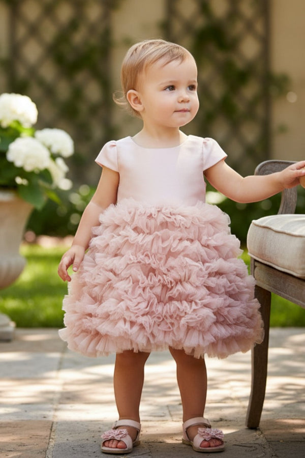 Baby Girls Tulle Dress by Cinderella Couture – Elegant Ruffle Skirt Flower Girl Dress 6-24Months