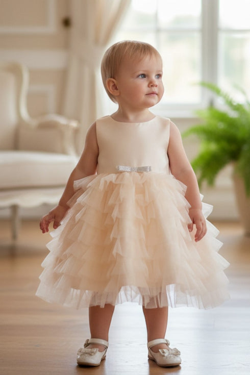 Baby Girls Tulle Dress by Cinderella Couture – Satin Bodice Ruffle Tulle Party Dress 3-24Months