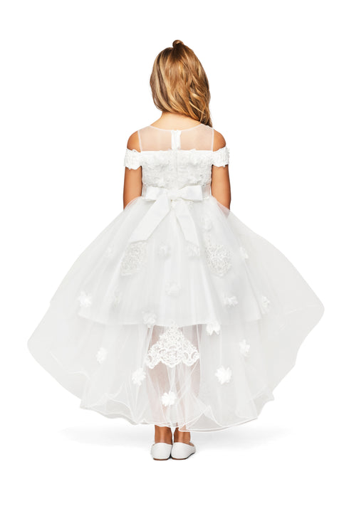 Girls Multi Color Lala & Erina Lace Applique Hi-Low Flower Girl Dress 2-12 - SophiasStyle.com