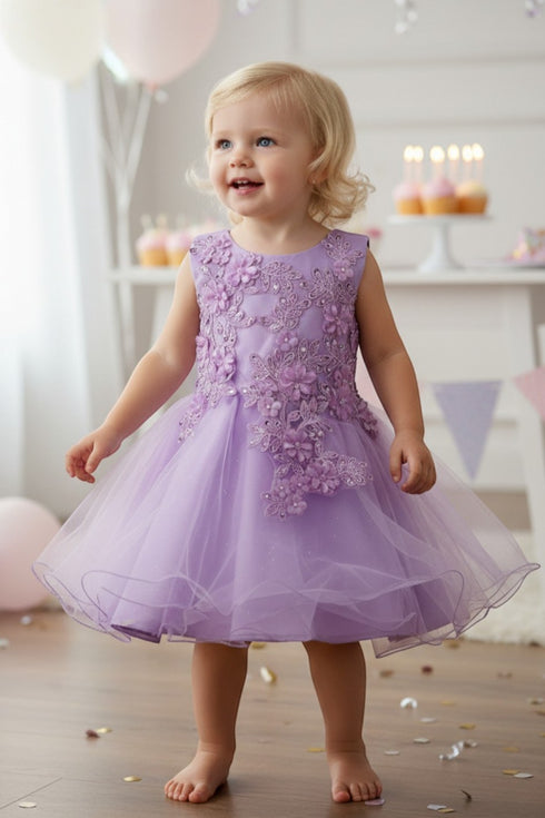 Baby Girls Lace Tulle Dress by Cinderella Couture – 3D Floral Bodice Princess Party Dress 6-24M