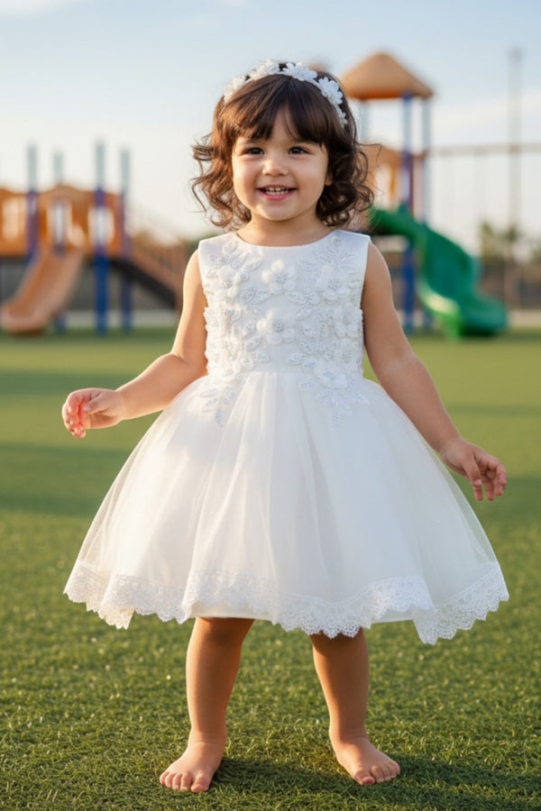 Cenicienta Couture Bebé Niñas Blanco 3D Floral Encaje Dobladillo Vestido de niña de las flores 6-24M