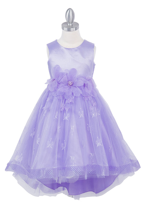 Girls Floral Waist Tapered Embroidered Lace High Low Flower Girl Dress 2-12 - SophiasStyle.com