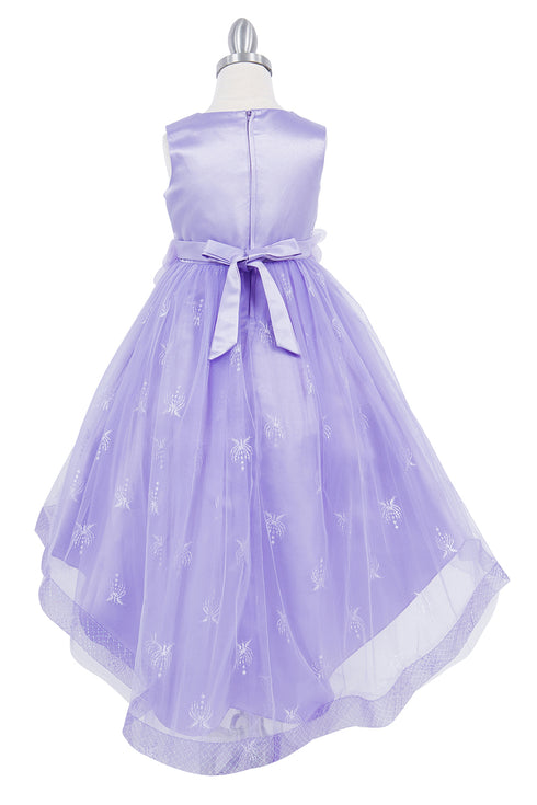 Girls Floral Waist Tapered Embroidered Lace High Low Flower Girl Dress 2-12 - SophiasStyle.com