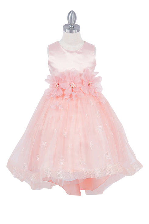 Girls Floral Waist Tapered Embroidered Lace High Low Flower Girl Dress 2-12 - SophiasStyle.com