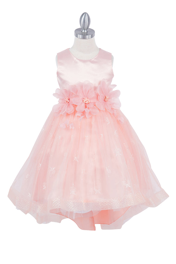 Girls Floral Waist Tapered Embroidered Lace High Low Flower Girl Dress 2-12 - SophiasStyle.com
