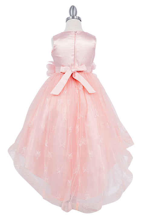 Girls Floral Waist Tapered Embroidered Lace High Low Flower Girl Dress 2-12 - SophiasStyle.com