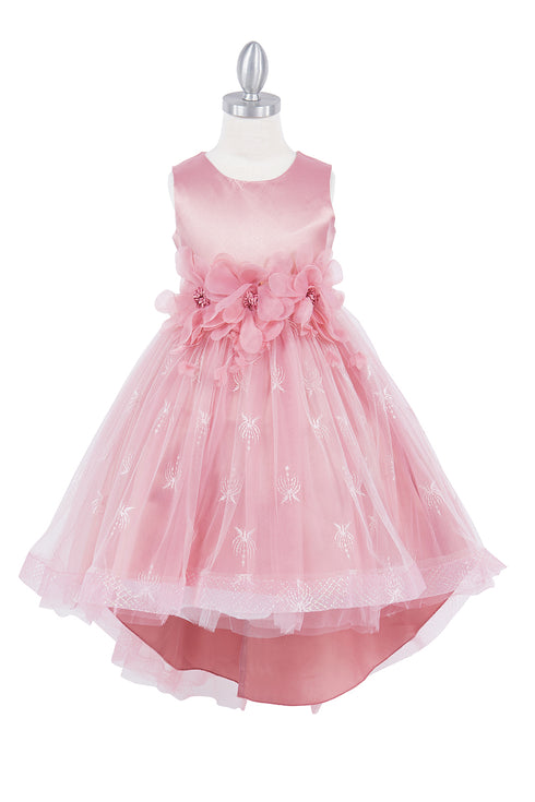 Girls Floral Waist Tapered Embroidered Lace High Low Flower Girl Dress 2-12 - SophiasStyle.com
