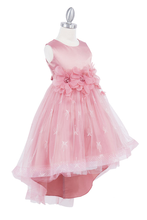 Girls Floral Waist Tapered Embroidered Lace High Low Flower Girl Dress 2-12 - SophiasStyle.com