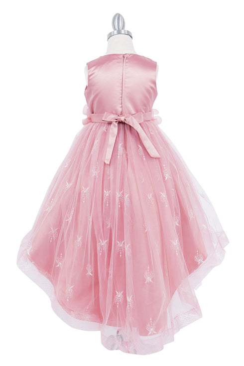 Girls Floral Waist Tapered Embroidered Lace High Low Flower Girl Dress 2-12 - SophiasStyle.com
