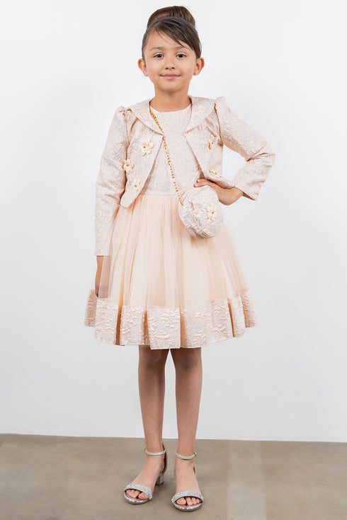 Girls Lala & Erina Multi Color Jacquard Jacket Shoulder Bag 3Pc Dress Outfit