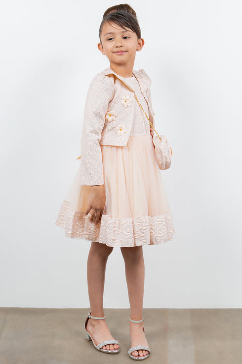 Girls Lala & Erina Multi Color Jacquard Jacket Shoulder Bag 3Pc Dress Outfit