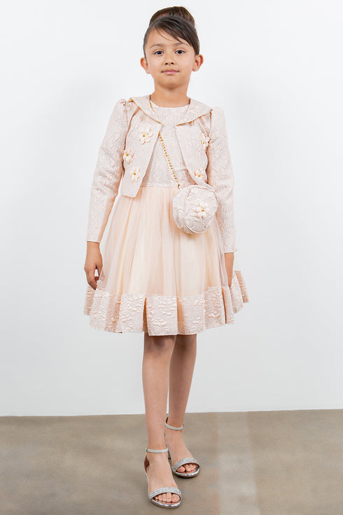 Girls Lala & Erina Multi Color Jacquard Jacket Shoulder Bag 3Pc Dress Outfit