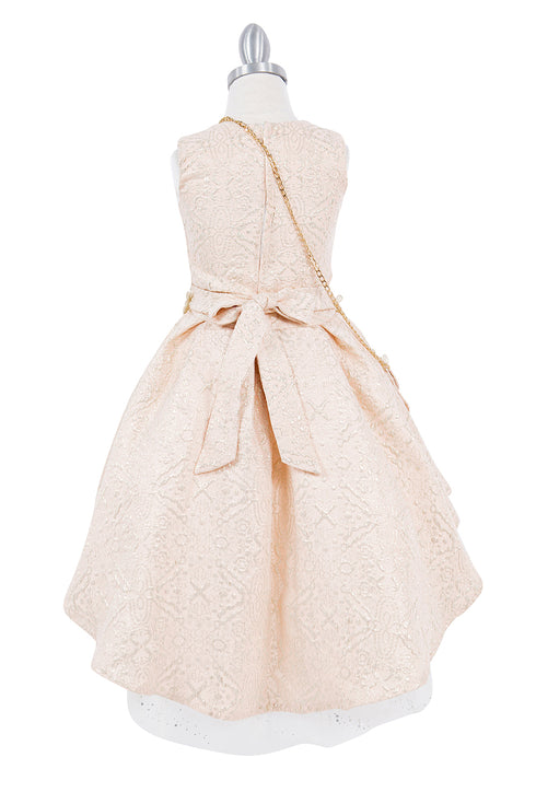 Girls Lala & Erina Champagne Jacquard High-Low Shoulder Bag 2Pc Dress Outfit 2-12