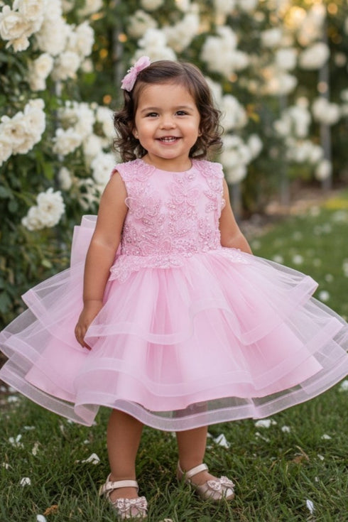 Baby Girls Butterfly Sequin Tulle Layered Skirt Flower Girl Dress 3-24M