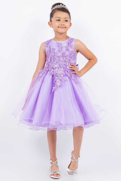 Girls Butterfly Lace Glitter Tulle Flower Girl Dress 2-12