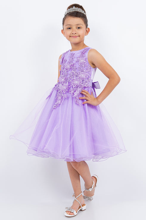 Girls Butterfly Lace Glitter Tulle Flower Girl Dress 2-12