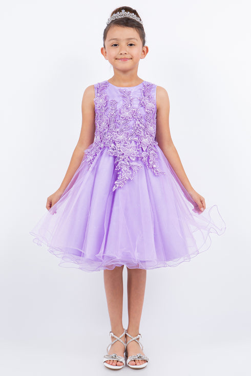 Girls Butterfly Lace Glitter Tulle Flower Girl Dress 2-12