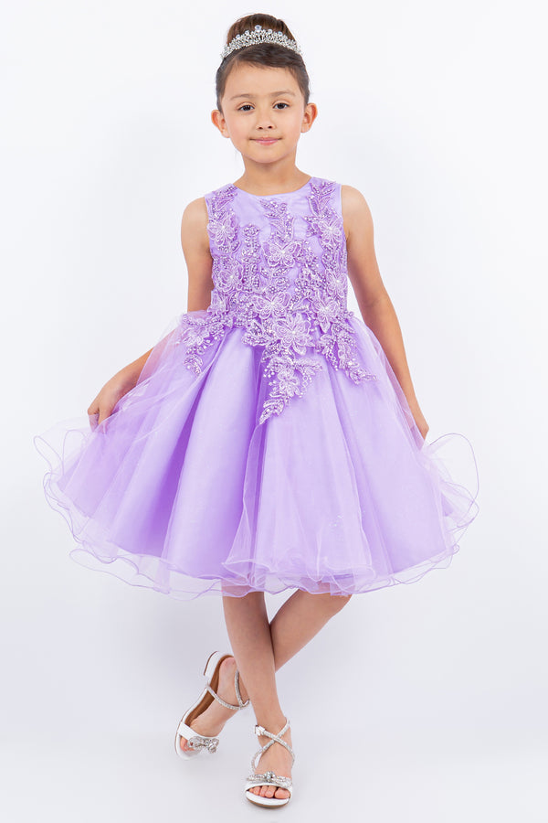 Girls Butterfly Lace Glitter Tulle Flower Girl Dress 2-12