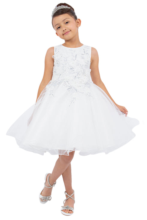 Girls Butterfly Lace Glitter Tulle Flower Girl Dress 2-12