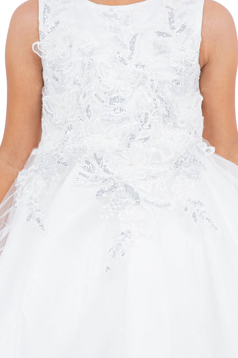 Girls Butterfly Lace Glitter Tulle Flower Girl Dress 2-12