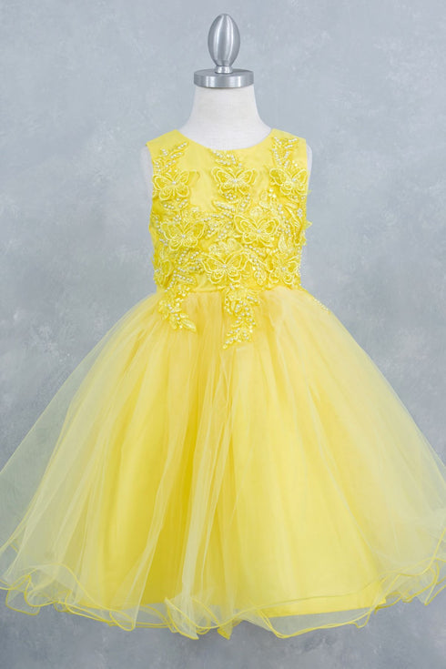 Girls Butterfly Lace Glitter Tulle Flower Girl Dress 2-12