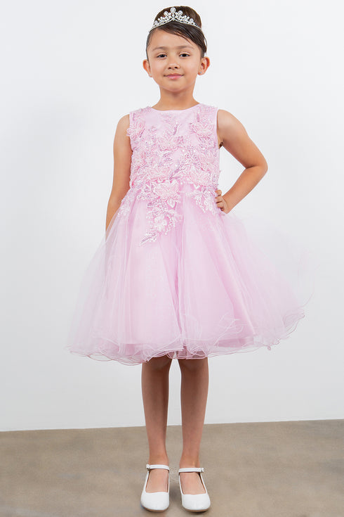 Girls Butterfly Lace Glitter Tulle Flower Girl Dress 2-12