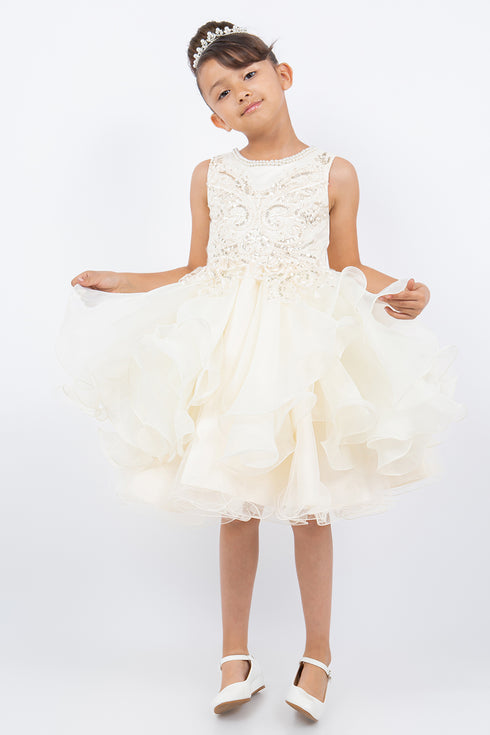 Girls Sparkling Sequin Lace Top Over Laid Tulle Skirt Flower Girl Dress 2-12