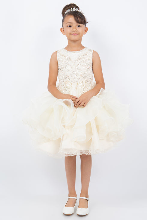 Girls Sparkling Sequin Lace Top Over Laid Tulle Skirt Flower Girl Dress 2-12