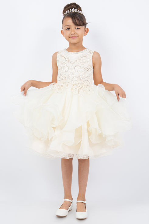 Girls Sparkling Sequin Lace Top Over Laid Tulle Skirt Flower Girl Dress 2-12