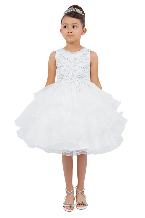 Girls Sparkling Sequin Lace Top Over Laid Tulle Skirt Flower Girl Dress 2-12