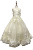 Girls Illusion Tulle Top 3D Flower Sheer Sleeve Flower Girl Dress 2-12